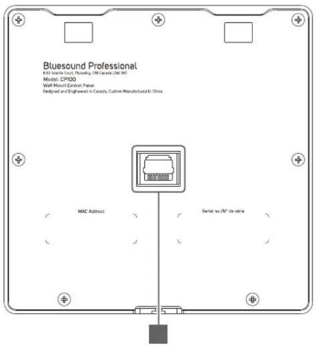Bluesound Professional 43.2 Insulation Court, Plumbing, ON Canada LNX 360 Model: CP100 Wall Mount Control Panel Designed and Engineered in Canada, Custom Manufactured in China MAC Address Serial no. IN" de série