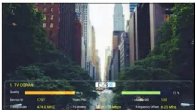 1 TV CCRAN Quality Service ID 1701 Transporter 474.0 MHz C/R 95 % Video P/Q TS Billers 200 MHz Frequency Offset: 0.25 MHz 72 % 100 130