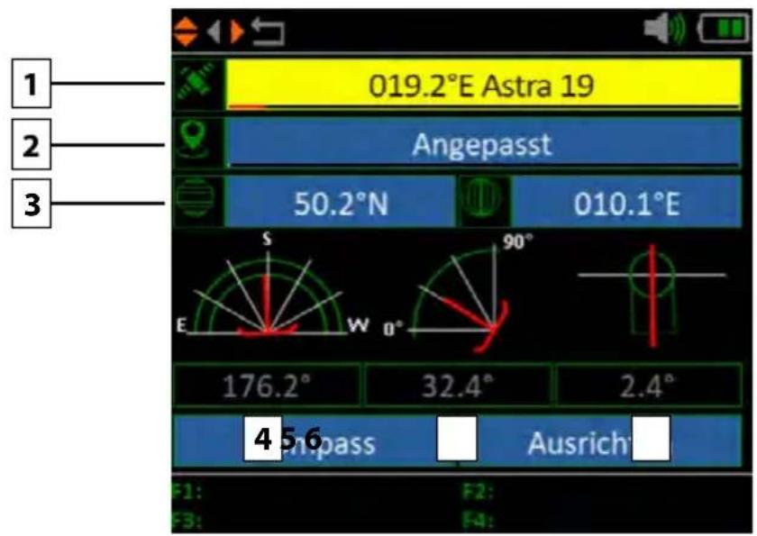 019.2°E Astra 19 Angepasst 50.2°N 010.1°E S 90° E W 0° 176.2° 32.4° 2.4° 4 5 6 Compass Ausrich