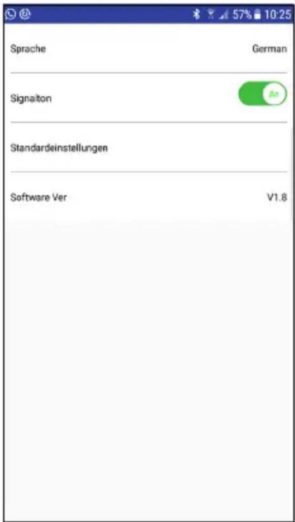 Sprache German Signalton Standardeinstellungen Software Ver V1.8