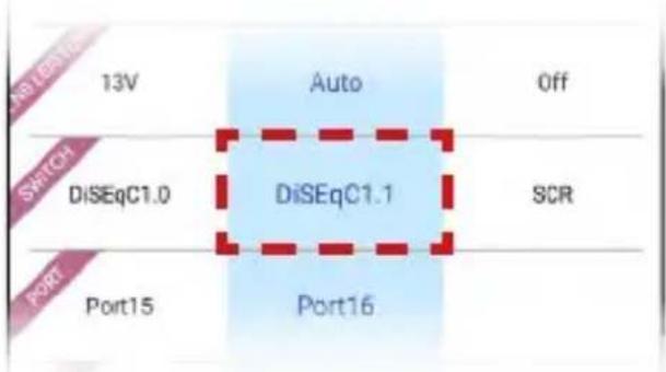 13V Switch DiSEqC1.0 Port Port15 Auto DiSEqC1.1 Port16 Off SCR