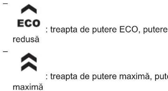 ECO : treapta de putere ECO, putere redusă maximă : treapta de putere maximă, pute