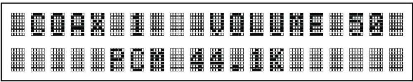 Grid of black-and-white pixelated patterns arranged in rows (no text or symbols)