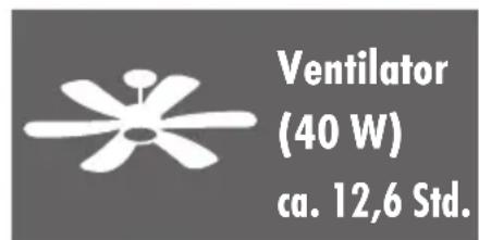 Ventilator (40 W) ca. 12,6 Std.
