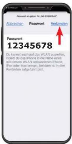 Password angegeben für „M-3380CEAU” Abbrechen Password Verbinden Password 12345678 Du kannst auch auf das WLAN zugeären, indem du das iPhone in die Nähe eines mit diesem WLAN verbundenen iPhone, iPad oder Mac bringt, bei dem du in den Kontakten aufgeführt bist.