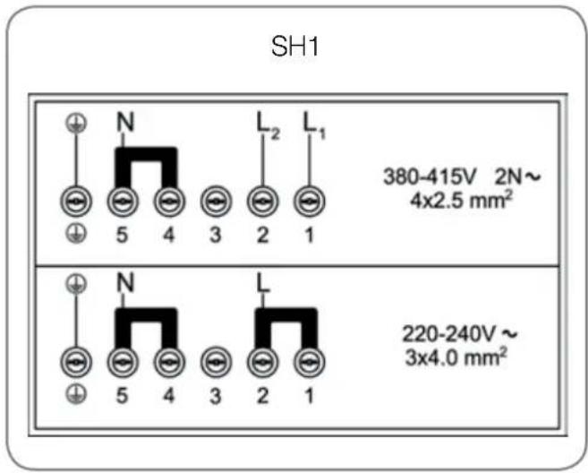 SH1 380-415V 2N~ 4x2.5 mm² 220-240V~ 3x4.0 mm²