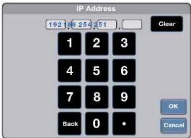 IP Address 192 168 254 251 . Clear 1 2 3 4 5 6 7 8 9 Back 0 • OK Cancel