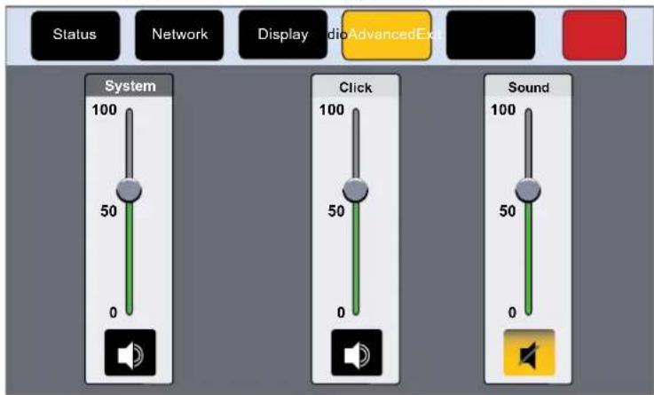 Status Network Display AudioAdvancedEx System 100 50 0 Click 100 50 0 Sound 100 50 0
