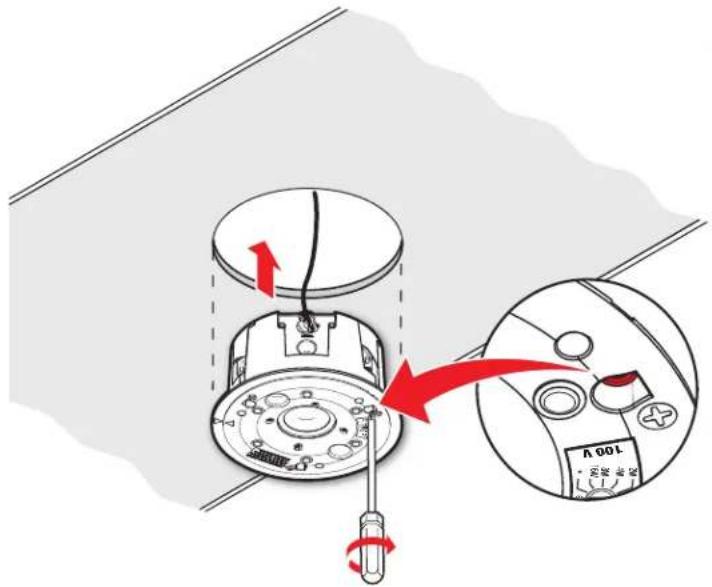 Diagram showing a device's internal components with red arrows indicating rotation, including a close-up of the main component.