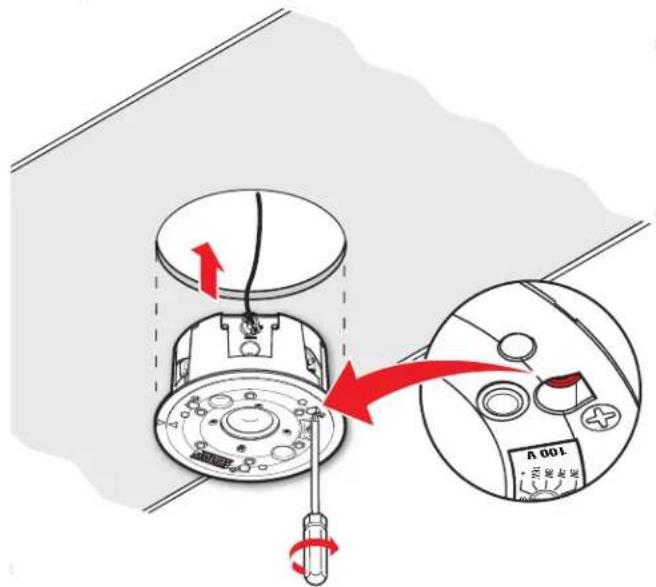 Diagram showing a device with red arrows indicating rotation and adjustment, alongside its close-up view of the interior panel.