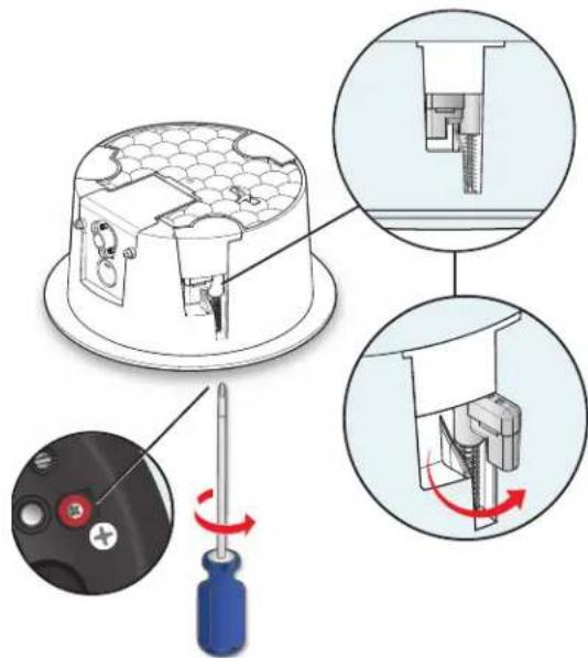 Diagram illustrating screwdriver tool application on a device, showing step-by-step assembly and rotation mechanism.