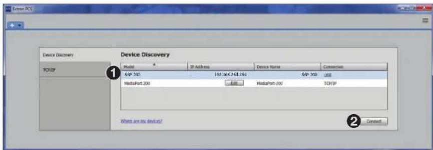 Device Discovery Model IP Address Device Name Connection 1 SEP 300 150.068.254.254 SEP 300 USB MediaPort 200 USB MediaPort-200 TCP/IP Where are my device? 2 Connect