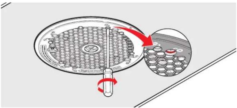 Diagram illustrating a mechanical assembly with a tool and component, showing a rotating component with red arrows indicating rotation.