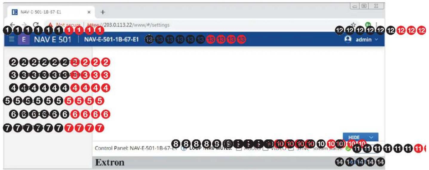 NAV-E-501-1B-67-E1 Not secure | https://203.0.113.22/www/#/settings E NAV E 501 NAV-E-501-1B-67-E1 admin 2 2 2 2 2 2 2 2 3 3 3 3 3 3 3 3 4 4 4 4 4 4 4 4 4 5 5 5 5 5 5 5 5 5 6 6 6 6 6 6 6 6 7 7 7 7 7 7 7 7 HIDE Control Panel: NAV-E-501-1B-67-E1 LOOP INRUMORE: AUDIO VIDEO SYNC Stream Status: HIDE Extron 14 14 14 14