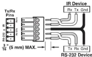 Tx/Rx Pins IR RS-232 1 IR CT RTF 3/16" (5 mm) MAX. IR Device Rx Tx Gnd Tx Rx Gnd RS-232 Device