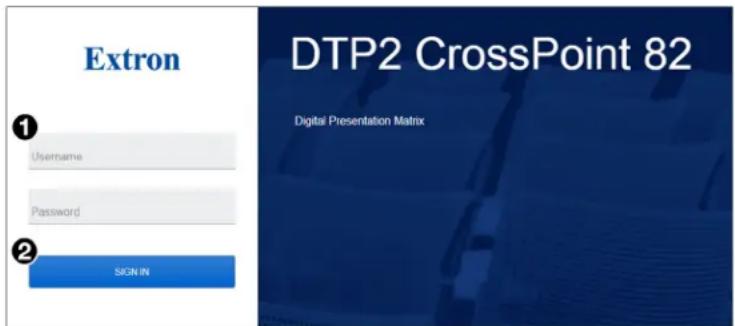 Extron 1 Username Password 2 SIGN IN DTP2 CrossPoint 82 Digital Presentation Matrix