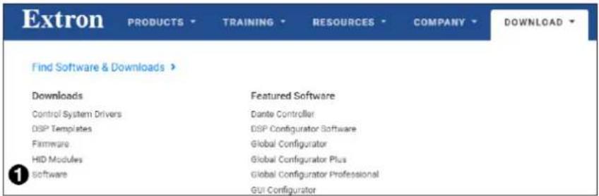 Extron PRODUCTS TRAINING RESOURCES COMPANY DOWNLOAD Find Software & Downloads > Downloads Featured Software Control System Drivers Dante Controller DSP Templates DSP Configurator Software Firmware Global Configurator HID Modules Global Configurator Plus Software Global Configurator Professional GUI Configurator