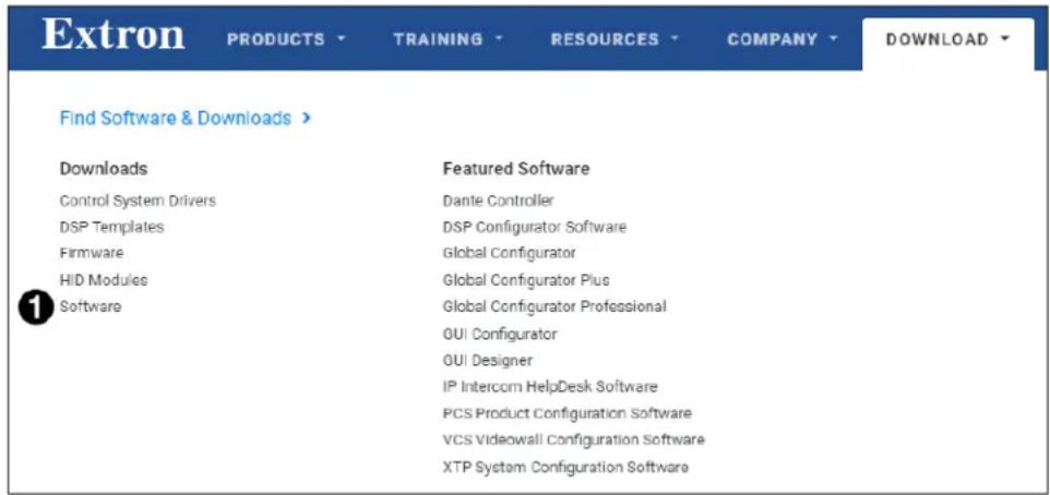 Extron PRODUCTS TRAINING RESOURCES COMPANY DOWNLOAD Find Software & Downloads > Downloads Featured Software Control System Drivers Dante Controller DSP Templates DSP Configurator Software Firmware Global Configurator HID Modules Global Configurator Plus Software Global Configurator Professional GUI Configurator GUI Designer IP Intercom HelpDesk Software PCS Product Configuration Software VCS Videowall Configuration Software XTP System Configuration Software
