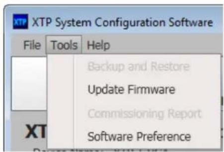 XTP System Configuration Software File Tools Help Backup and Restore Update Firmware Commissioning Report Software Preference