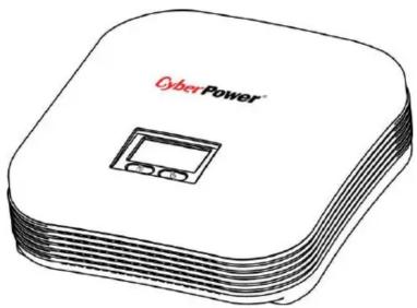 Illustration of a square electronic device labeled 'Cyber Power' with a small screen and two buttons, no text or symbols beyond the brand name.