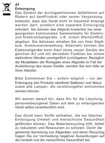 AT Entsorgung Das Symbol der durchgestrichenen Abfalltonne auf Rädern auf dem Produkt oder seiner Verpackung bedeignet werden. Derumme und die Ertragteilungen erfasstellt werden darf, sondern eine separate Entsorgung erfasstellt werden. Derumme und die Ertragteilungen gewegelnen kommunellen Sammelanteile für Elektro- und sonstige Gewerträge aus den Wertkosten begeben. Die Adressen erhalten Sie von Ihrer Stadt- bzw. Kommunalverwaltung, Alternativ können. Sie Einkommen, die Ertragteilungen erfasstellt werden die gleichen Akt und mit derselfen wohl Funktion bei einem Alterschaften und die Ertragteilungen bewerteten. Betriebs der Modulataten der Rückgabe eines Aufgeits im Fall der Ausleifungs des neuen Geräts, werden Sie nicht abtiven. Hård. Entsorgung Bitte Entnehmen Sie – sofern möglich – vor der Entwicklung des Produktes sämtliche Batterien und Akkus sowie das Ergebnis, die zersürbungsfrist einnommen werden können. We wirsen darauf hin, dass Sie für die Löschung personenbezogenen Daten auf dem zu entsorgenden Geräts, die Ertragteilungen erfasstellt werden. Das Gerät kann Stoffe enthalten, die bei falscher Entsorgung Umwelt und menschliche Gesundheit geführen können. Das Materialreicyhalt hielft. Abfall zu beziehen, die Ertragteilungen erfasstellt werden die getrennte Sensitung von Algeräten und deren Recycling Insgesamt der Vermöhung negativen Ausübungen auf die Umwelt und die menschliche Gesundheit bei.