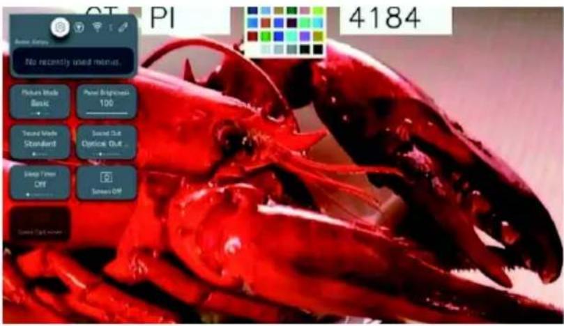 021-021 No recently used menus. Picture Made Basic Panel Brightness 100 Sound Mode Standard Sound Out Optical Out Sleep Time OFF Sleep Off 4184