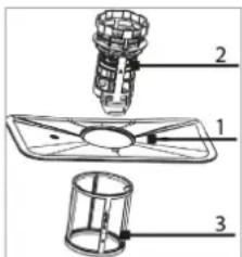 Technical diagram of a mechanical component with labeled parts 1, 2, and 3