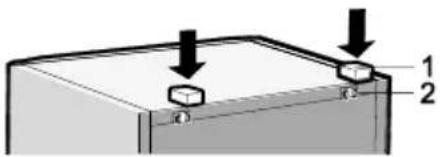 Diagram showing a mechanical component with labeled parts 1 and 2, and directional arrows indicating movement or force.
