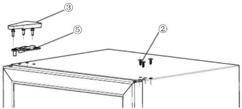 Technical diagram showing a mechanical assembly with labeled components ②, ③, and ⑤, including a suspended component.