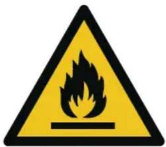 Warning sign depicting a flame symbol in yellow and black, indicating hazard or caution