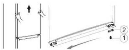 Technical diagram showing a mechanical assembly with labeled components and directional arrows indicating motion or force.