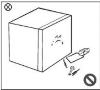 Diagram showing a cube with a warning symbol and a hand holding a tool, indicating no hazard or absence.