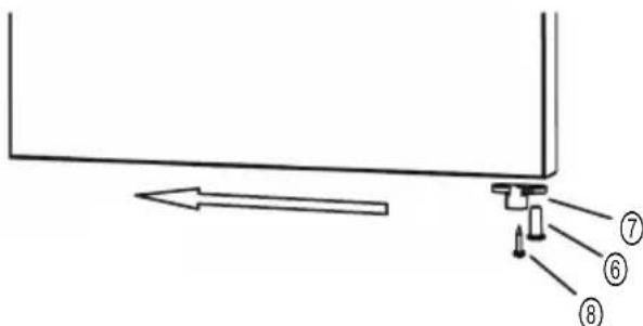 Diagram showing a mechanical or structural assembly with numbered components and directional arrow indicating motion or force.