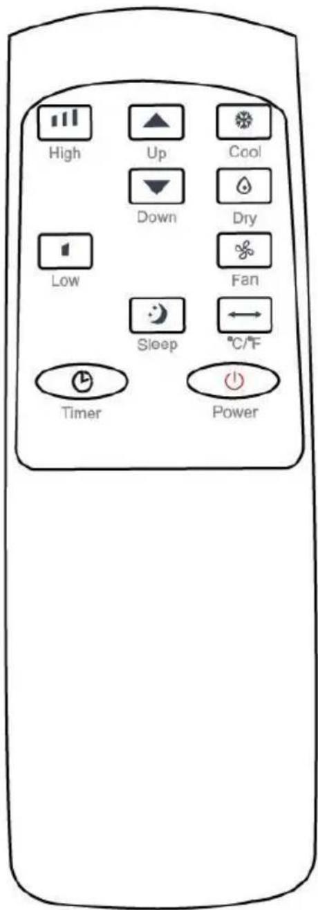 High Up Cool Down Dry Low Fan Sleep °C/°F Timer Power