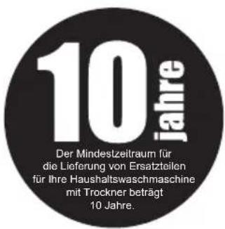10 Jahre Der Mindestzeitraum für die Lieferung von Ersatzteilen für Ihre Haushaltswaschmaschine mit Trockner beträgt 10 Jahre.