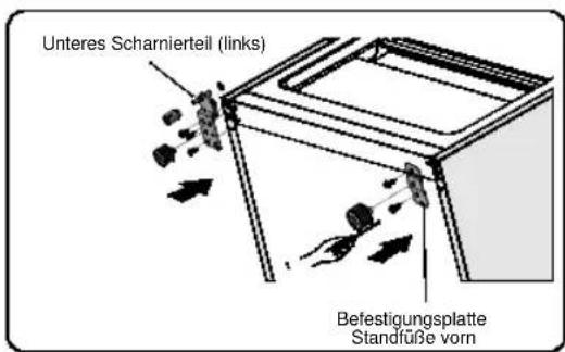 Unteres Scharnierteil (links) Befestigungsplatte Standfüße vorn