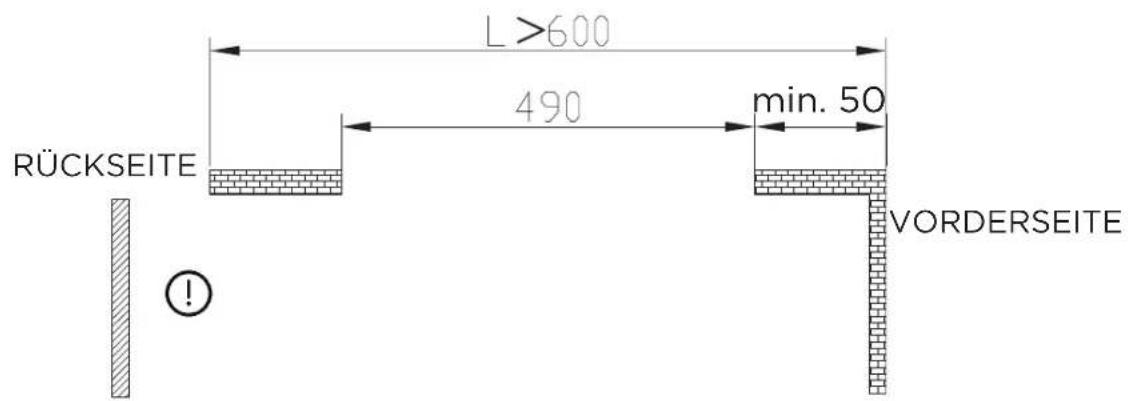 L>600 490 min. 50 RÜCKSEITE VORDERSEITE !