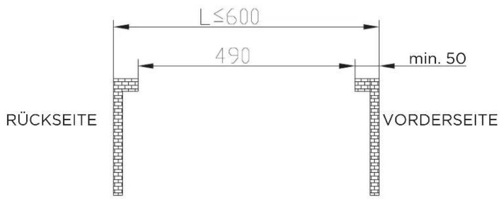 L≤600 490 min. 50 RÜCKSEITE VORDERSEITE
