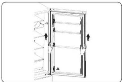 Technical diagram of a door with labeled dimensions and directional arrows indicating flow or movement