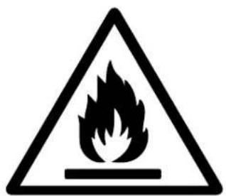 Warning sign depicting a flame symbol in a triangular shape, indicating hazard or hazard status.