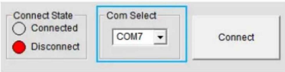 Connect State Connected Disconnect Com Select COM7 Connect