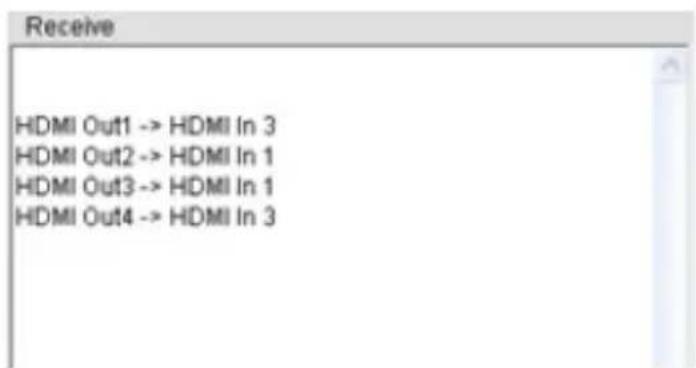 Receive HDMI Out1 -> HDMI In 3 HDMI Out2 -> HDMI In 1 HDMI Out3 -> HDMI In 1 HDMI Out4 -> HDMI In 3