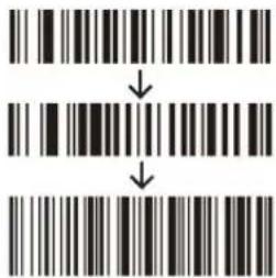Image showing three vertical barcode patterns with arrows indicating progression from top to bottom.