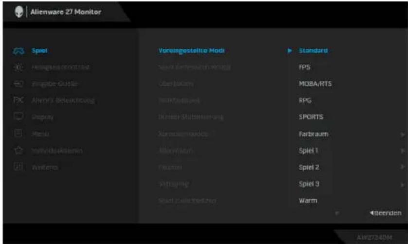 DELL Alienware AW2724DM - HINWEIS: Bewegen Sie den Joystick nach links, um den aktuellen Menüpunkt zu verlassen und zum vorherigen Menü zurückzukehren. - 3