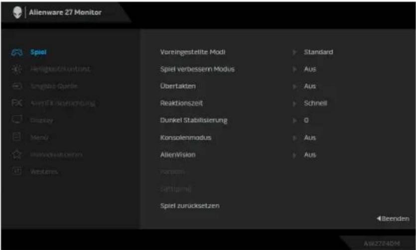 DELL Alienware AW2724DM - HINWEIS: Bewegen Sie den Joystick nach links, um den aktuellen Menüpunkt zu verlassen und zum vorherigen Menü zurückzukehren. - 2