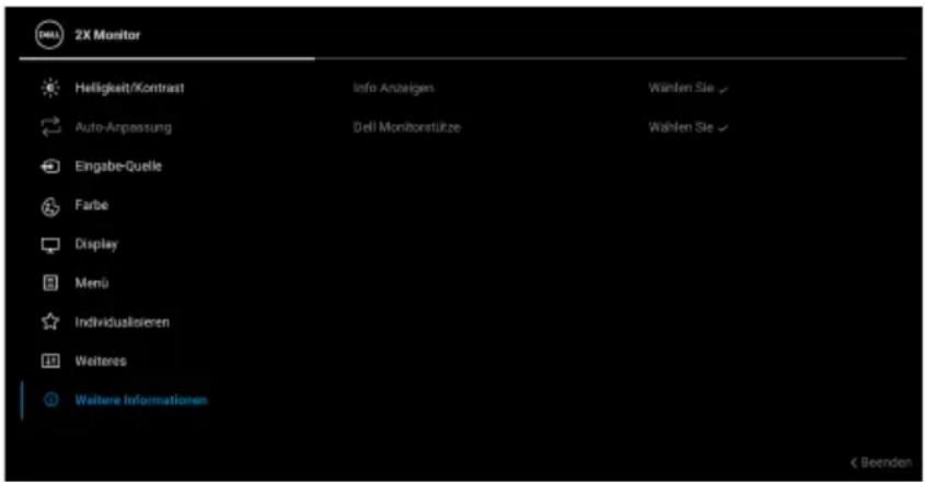 2X Monitor Helligkeit/Kontrast Auto-Anpassung Eingabe-Duelle Farbe Display Memü Individualisieren Weiteres Waltene Informationen Info Anzeigen Dell Moniborestütze Wählen Sie Wählen Sie < Beenden
