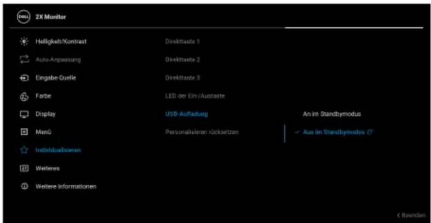 2X Monitor Helligkeit/Kontrast Auto-Anpassung Eingabe-Guelle Farbe Display Menu Individuallwaren Weiteres Weitere Informationen Direktaste 1 Direktaste 2 Direktaste 3 LED der Ein-/Austaste USB-Aufladung Personalisieren Rücksatzen An im Standbmodus Aus im Standbmodus < Bounden