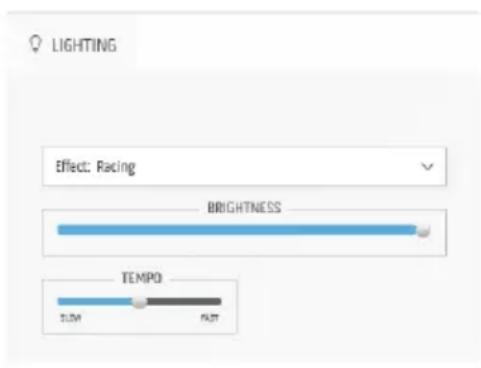 LIGHTING Effect: Racing BRIGHTNESS TEMPO SUM FAT