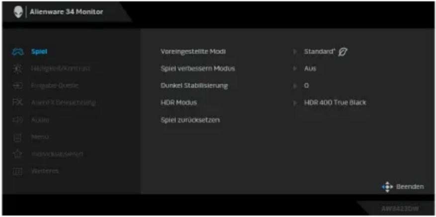 DELL Alienware AW3423DW - Zugriff auf das Menüsystem - 3