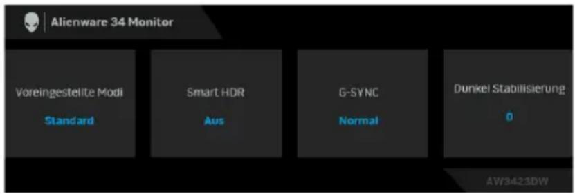 Alienware 34 Monitor Voreingestellte Modi Standard Smart HDR Aus G-SYNC Normal Dunkel Stabilisierung 0 AW3423DW